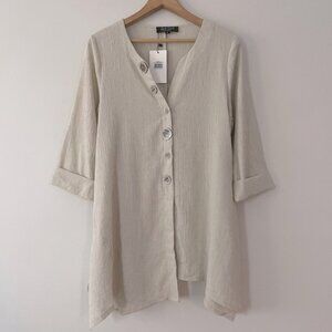 New Red Coral Beige Asymmetrical Crinkle Top Size Small bin 4E